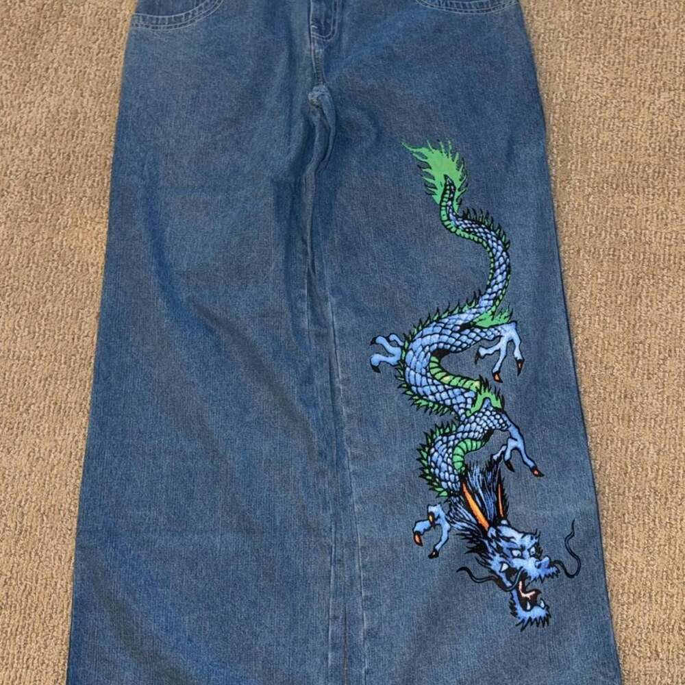 Vintage JNCO Cloud Dragons Wide Leg Jeans Blue Denim 32x32 Baggy Y2K Skater